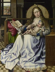 Jungfrau und Kind vor einem Feuerbildschirm, ca. 1440